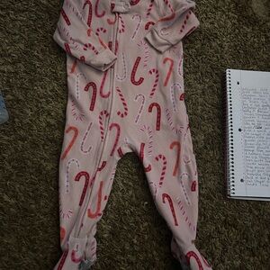 Carter's Pink and Red Candy Cane Footies